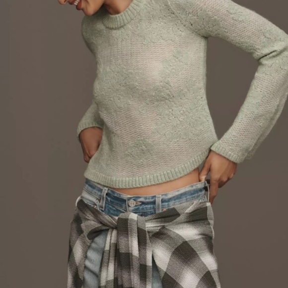 Anthropologie Sweaters - ANTHROPOLOGIE Feminine Mint Green Floral Brocade Fancy Knit Sweater NWT SRP$118